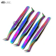 5 Pcs Multi Rainbow Color 3D Eyelash Extension Tweezers Semi Angled A+ Quality
