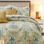 NEW! ~ COZY TROPICAL CHIC COTTAGE BLUE GREEN LEAF BROWN TAN BOHO SOFT QUILT SET