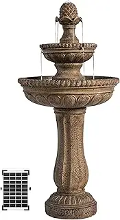XBrand 39" Solar Water Fountain, 2-Tier, Outdoor, Sand Stone Resin, with Solar Panel & Solar Pump for Home Garden Yard Décor