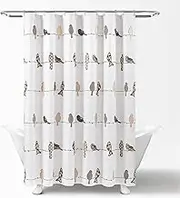 Lush Decor Rowley Birds Shower Curtain, 72” W x 72” L, Blush & Gray - Colorful Floral Bird Pattern - Whimsical & Playful Bird Shower Curtain - Farmhouse, Coastal, & Boho Bathroom Decor