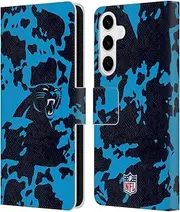 Head Case Designs Officially Licensed NFL Cow Animal Print Carolina Panthers Art Leather Book Wallet Case Cover Compatible with Samsung Galaxy S24+ 5G