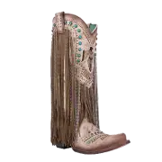 Corral Ladies Crystalized & Lamb Fringed Beige Western Boots C4088