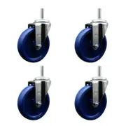 5 Inch Solid Poly Wheel Swivel 5/8 Inch Threaded Stem Caster Set Service Caster