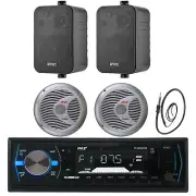 Black 4" Marine Box Speakers, 6.5" Speakers, Black Bluetooth Radio, Antenna