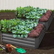 2x Green Fingers Garden Bed 120x90cm Planter Box Raised Container Galvanised Herb