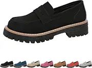 [Generic] Bootara Loafers Women, Bootara Women's Plus Size Casual Retro Suede Loafers with Chunky Heel Platform, for Office