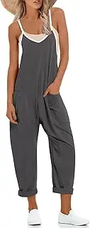 [UNIANKIYA] Women V Neck Spaghetti Straps One Piece Jumpsuits Sleeveless Harem Long Pants Overalls With Pockets