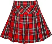 [Sunny Fashion] Girls Skirt Back School Uniform Red Tartan Skirt Size 6-14 Years
