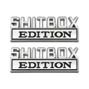 2x Silver & Black Metal Shitbox Edition Car Emblem Chrome Sport Logo Badge Decal (for: Honda Civic)