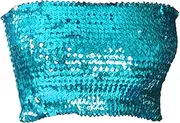 [Colaxi] Belly Dance Bra Top Women's Sequin Tube Top Latin Dance Nightclub Top Jazz Bling Lady Casual Sequined Tank Top Crop Top Vest
