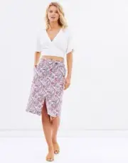 Sportscraft Liberty Skirt Size 16 Paisley Print Pockets Front Split Tie Belt
