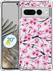 [SuzaCase] Clear Case for Google Pixel 7 Pro 5G - Pixel 7 Pro Case with Stylish Cherry Blossoms Watercolored Printed Durable Clear Shockproof Drop Protection Phone Back Case/Cover for Pixel 7 Pro