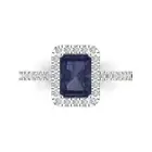1.85 Emerald Blue Sapphire Promise Bridal Engagement Ring 14k White Real Gold