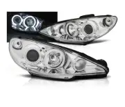 Headlights for PEUGEOT 206 2002 2003 2004 2005- Angel Eyes CCFL Chrome LHD