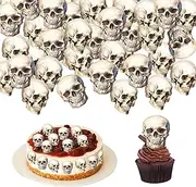 40Pcs Edible Halloween Skull Cupcake Toppers Wafer Paper Skull Cupcake Toppers Halloween Theme Baby Shower Kids Birthday Party Cake Decorations Supplies