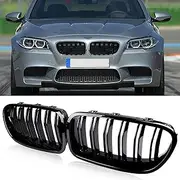 F10 Grill Grille, ATPOEN Front Grille Kidney Double Slats for BMW 5 Series F10 F11 F18 M5 535i 525i 528i 2010 2011 2012 2013 2014 2015 2016 2017 Gloss Black