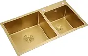 Multifunctional Kitchensink, Double Bowl Kitchen Sink 304 Stainless Steel Drop in Or Undermount 29.5x15.7 inches Gold