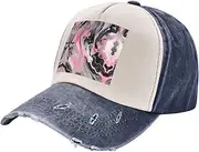[YANYU] Pink Abstract Ink Marble Gray Artistic Print Fashion Washed Distressed Baseball Cap Vintage Adjustable Hat with Classic Brim, Navy Blue, One Size
