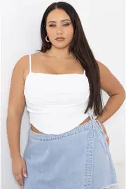 White Cami Top Sleeveless Cowl Neck Textured
