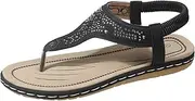 [Generic] Large Size Thong Rhinestone Flat Sandals Elastic Strap Casual Sandals Shoes Nine for Women Sandals