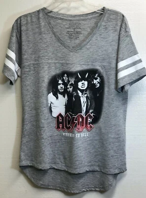 AC&DC Highway To Hell Sz L Short Sleeve V-neck Gray Graphic Print T-Shirt BN