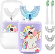 Geacker Kids Electric Toothbrush, U Shaped Toothbrush Kids Sonic Automatic Brush with Cup 5 Brush Head 6 Sonic Clean Modes IPX7 Waterproof Unicorn Design Rechargeable Smart Timer for Children 2-7