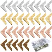 Tehttz 80Pcs Metal Book Corner Protector, 4 Colors Protective Corner Edge Decoration for Books Vintage Corner Protection Vintage Photo Corners Decorative Protector for Scrapbook Menus Folder Book