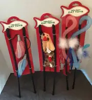 2 Pack Christmas Toy Cat Wand CHOOSE Santa Hat Animals, Ornament, or Feathered