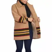 Pendleton Women's Wool Blend Walker Coat, Size L Large, Camel Stripe, Tan