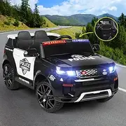 ALFORDSON Kids Ride On Car Remote Control, 12V Eletric Dual Motor Riding Car with Music Player LED Lights, Ride-on Toy Patrol Design Inspired from Police Vehicle for Toddler, Black