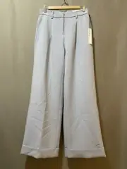 NWT Nicole Miller Women Zip Front Mid-Rise Cuffed Wide Leg Pants SZ 4 Light Blue