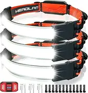 PSDRIQQ Headlamp Rechargeable, 3 Pack Bright LED Headlamps Wide Beam Head Lamp Headlight Flashlight with Red Tail Light 1200lm Lightweight Adjustable Waterproof for Biking Running Fishing Camping