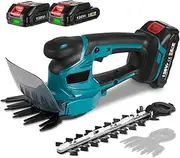 Hedge Trimmer, Electric Hedge Trimmer, Cordless Grass Trimmer with 2 Batteries ＆ Charger, Shrub Trimmer for Yard, Garden Pruning Trees and Shrubs and Fruit Trees