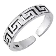 4mm Greek Key Meander Toe Ring Solid 925 Sterling Silver Adjustable Band