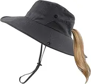 [Muryobao] Women Ponytail Sun Hat Summer UV Protection Cap Waterpoor Foldable Mesh Wide Brim Bucket Hats