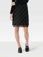 Black Wool Checkered Skirt