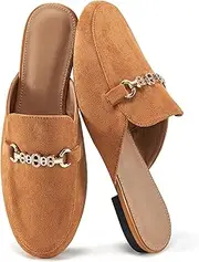 [FUDYNMALC] Womens Mules Buckle Flats: Classic Suede Slip On Women Shoes Dressy Closed Toe Backless Slides Loafers 2025