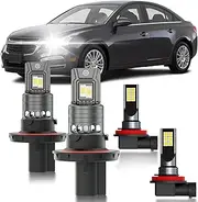 HUOKEDS for Chevy Cruze 2011-2015 Fog Lights Bulbs Combo, 4pcs Super Bright White Dual Beam and Fog Lights Blubs Package, 1:1 Size as Stock Bulbs, Plug and Play