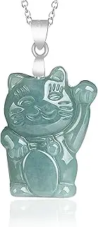 [QSAENHA] Jade Necklace Feng Shui Wealth Necklace Lucky Cat Maneki Neko Level A Blue Water Fei Cui Jade Crystal Necklace Chakra Gemstone Amulet Luxurious Vacation Jewelry Prosperity Love/1927