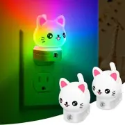 2 Pack Cat Night Lights Wall Plug, 8-Color RGB LED Night Light with Sensor
