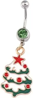 [Generic] Christmas Tree Steel Belly Button Ring Navel Rings for Women Cute Dangle Screw Studs Barbell Piercings Sexy Jewelry Christmas Party, Metal, cubic zirconia
