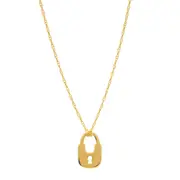 14K Yellow Gold Mini Lock Pendant Necklace, 16" To 18" Adjustable