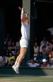 Boris Becker of Germany wins on Court 1 during Wimbledon July 1991- Old Photo