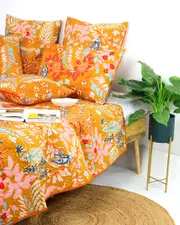 Linen Connections Vintage Handmade Kantha Floral Cotton Quilt Throw Bedspread Block Print Quilt Indian Quilt Comforter Duvet Cover Quilt - 021
