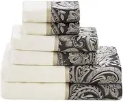 Madison Park Aubrey 100% Cotton Luxurious Bath Towel Set Highly Absorbent, Quick Dry, Jacquard Paisley Design, Hotel & Spa Quality for Bathroom Decor, Multi-Sizes, Black 6 Piece