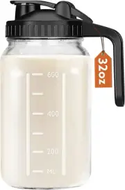 Mason Jar Pitcher with Lid and Spout, 32 OZ Glass Milk Pitcher for Milk, Thick