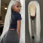 13x6 Lace Front Wigs, Platinum Grey Lace Front Wig Long Straight Wigs for Wom...