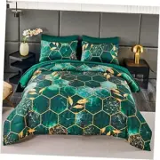 3D Marble Printed Emerald Comforter Set Full, 7Pcs Geometric Full(7Pcs) Green