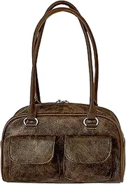 [COOLOYA] Women's Glossy Buckle Shoulder Bag PU Leather Clutch Double Pockets Strap Handbag
