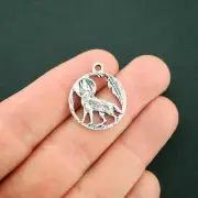 8 Wolf Charms Antique Silver Tone Full Moon - SC7128